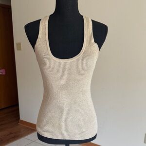 Women's Metallic Gold Cream Ribbed Tank Top petite Large (fits sm/m too)